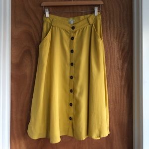 Yellow button down midi skirt with pockets